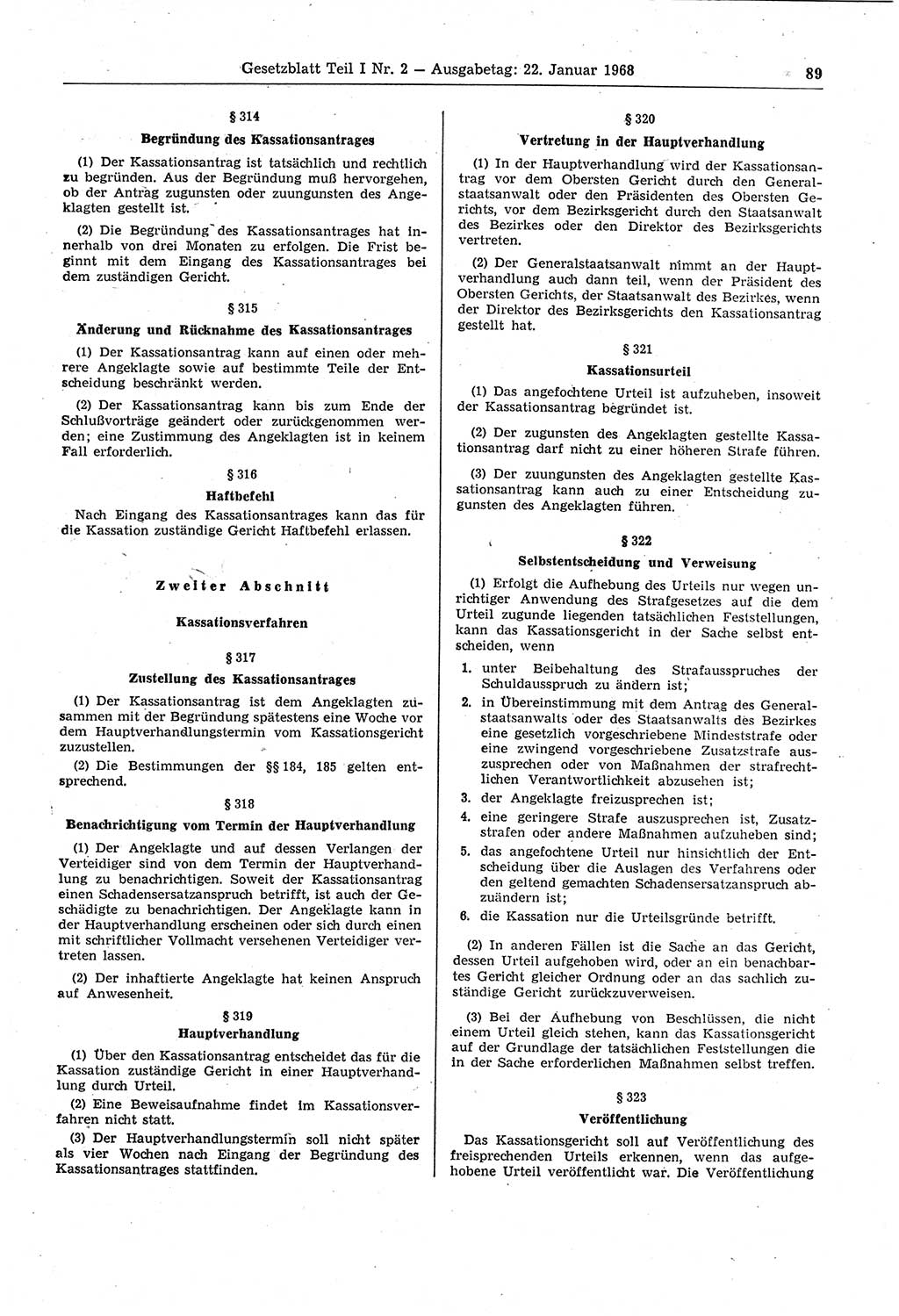 Gesetzblatt (GBl.) der Deutschen Demokratischen Republik (DDR) Teil Ⅰ 1968, Seite 89 (GBl. DDR Ⅰ 1968, S. 89)