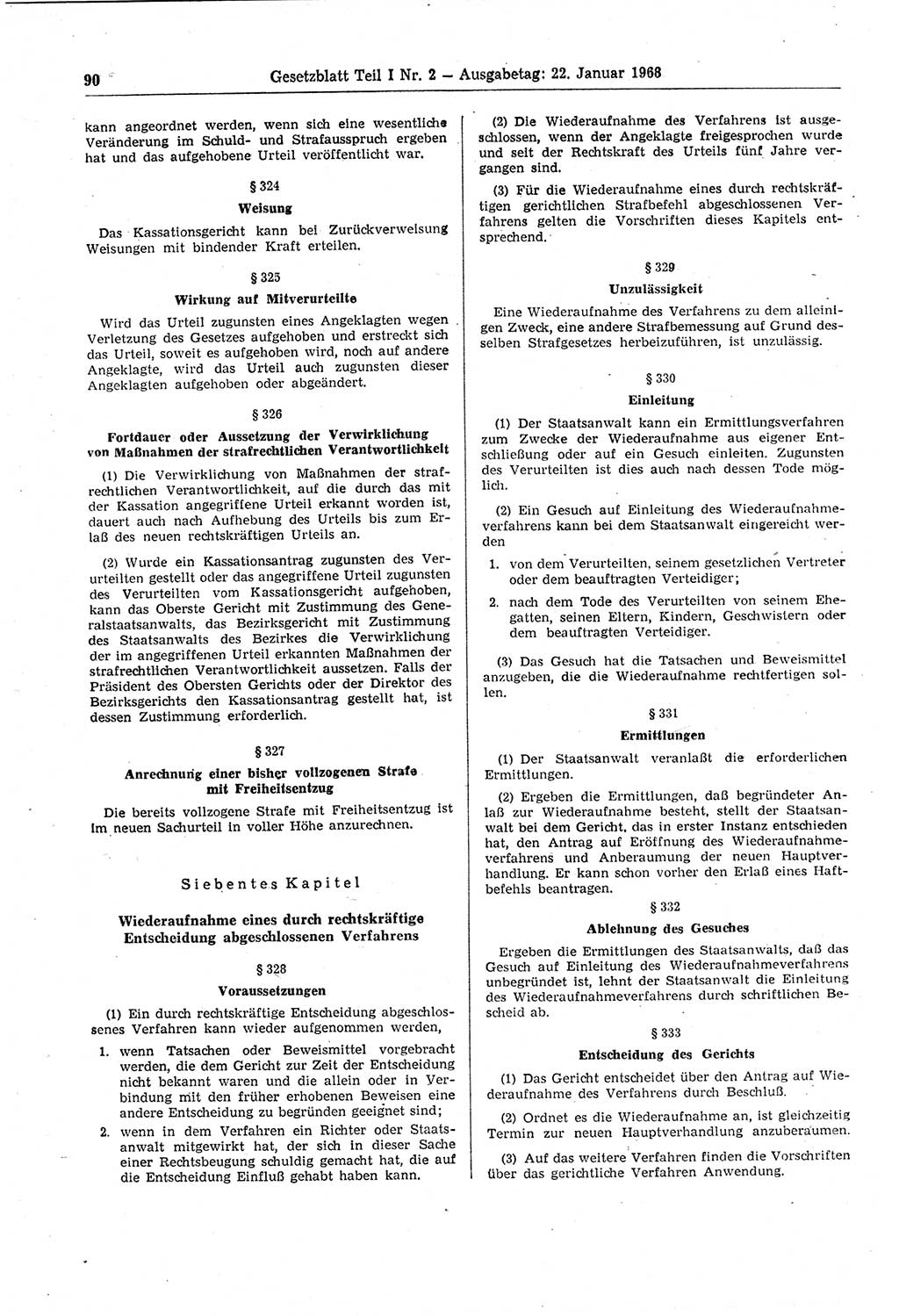 Gesetzblatt (GBl.) der Deutschen Demokratischen Republik (DDR) Teil Ⅰ 1968, Seite 90 (GBl. DDR Ⅰ 1968, S. 90)