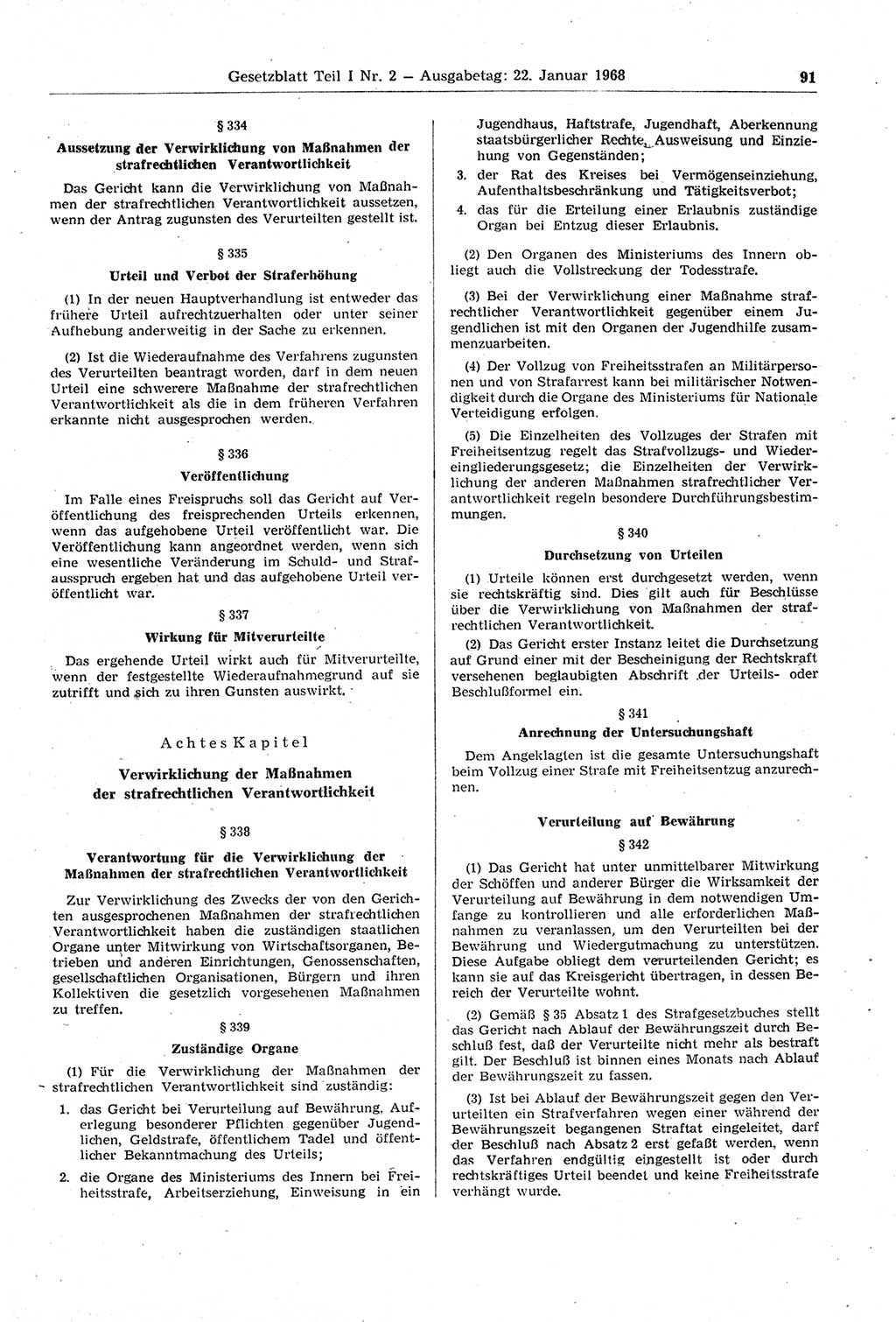 Gesetzblatt (GBl.) der Deutschen Demokratischen Republik (DDR) Teil Ⅰ 1968, Seite 91 (GBl. DDR Ⅰ 1968, S. 91)