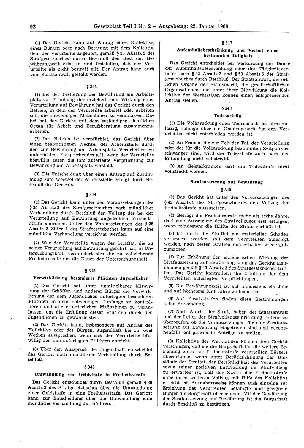 Gesetzblatt (GBl.) der Deutschen Demokratischen Republik (DDR) Teil Ⅰ 1968, Seite 92 (GBl. DDR Ⅰ 1968, S. 92)