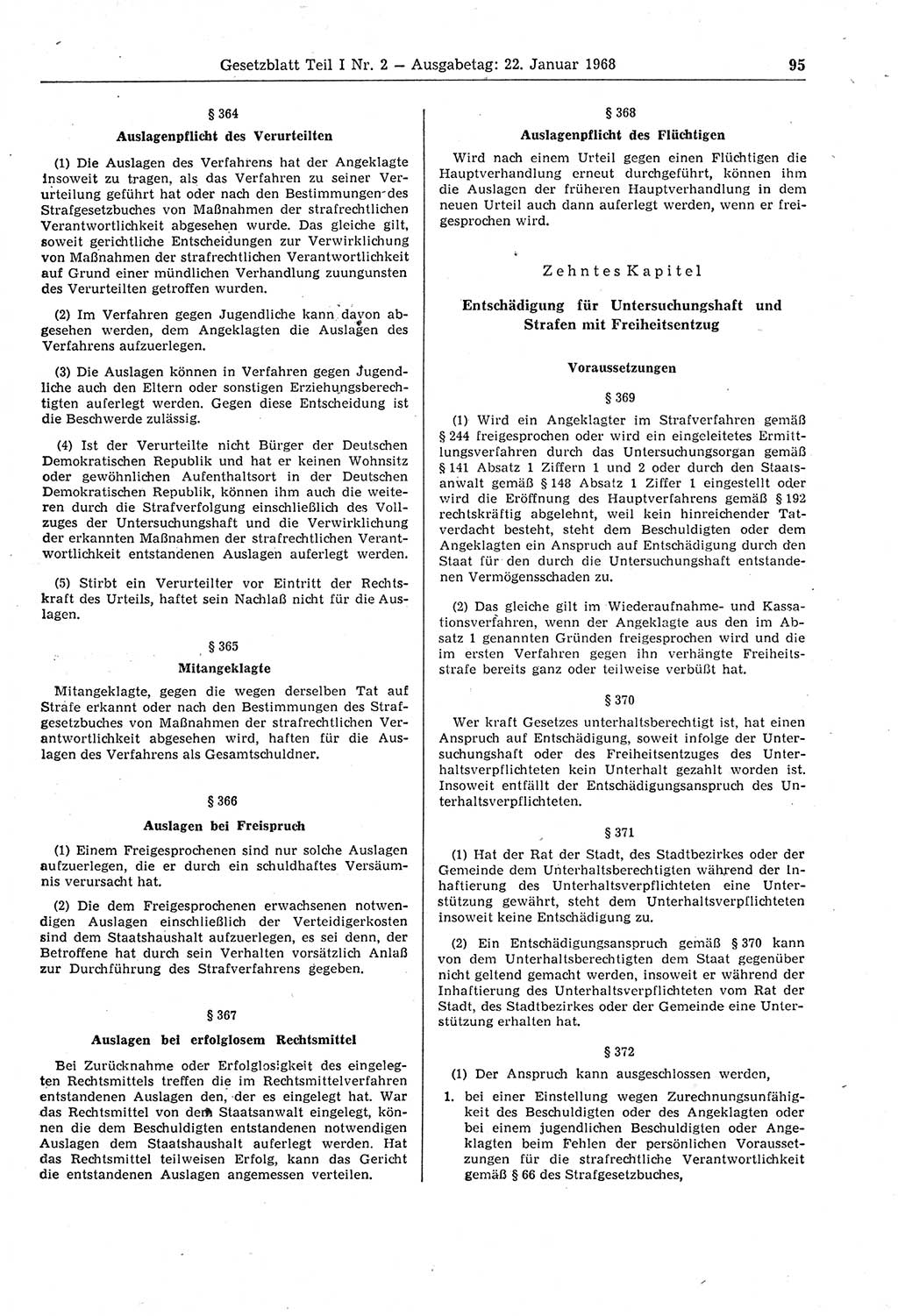 Gesetzblatt (GBl.) der Deutschen Demokratischen Republik (DDR) Teil Ⅰ 1968, Seite 95 (GBl. DDR Ⅰ 1968, S. 95)
