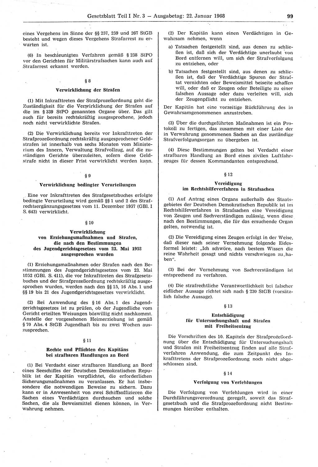 Gesetzblatt (GBl.) der Deutschen Demokratischen Republik (DDR) Teil Ⅰ 1968, Seite 99 (GBl. DDR Ⅰ 1968, S. 99)