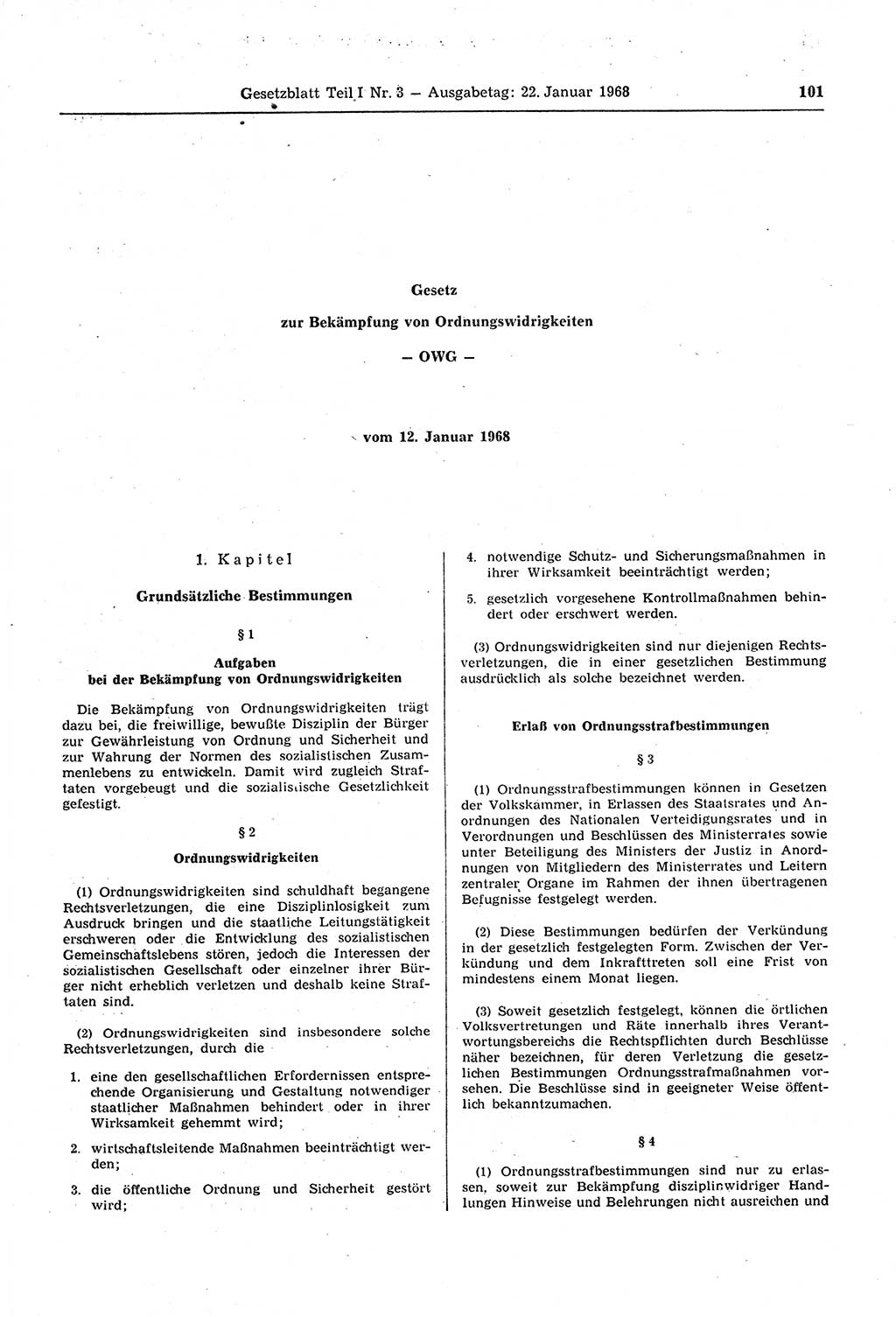Gesetzblatt (GBl.) der Deutschen Demokratischen Republik (DDR) Teil Ⅰ 1968, Seite 101 (GBl. DDR Ⅰ 1968, S. 101)