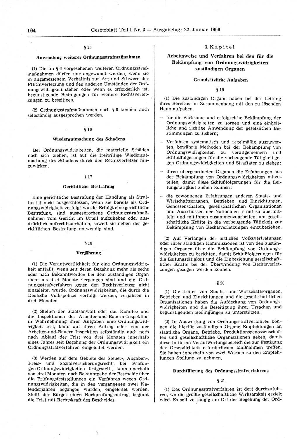 Gesetzblatt (GBl.) der Deutschen Demokratischen Republik (DDR) Teil Ⅰ 1968, Seite 104 (GBl. DDR Ⅰ 1968, S. 104)