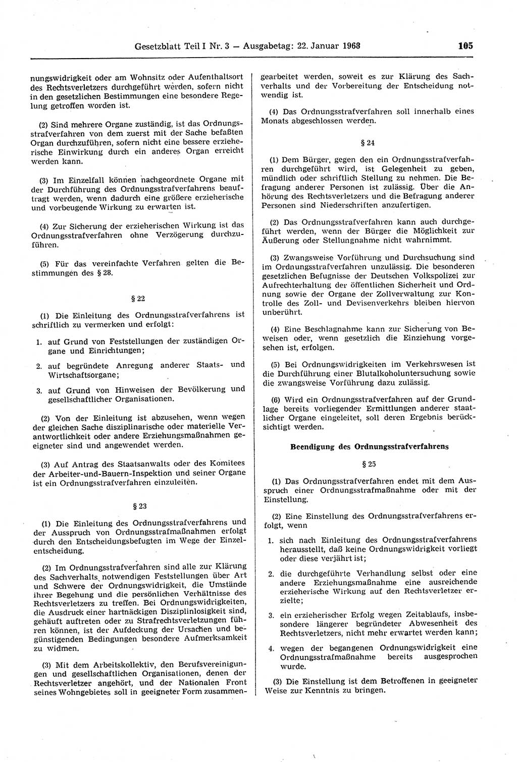 Gesetzblatt (GBl.) der Deutschen Demokratischen Republik (DDR) Teil Ⅰ 1968, Seite 105 (GBl. DDR Ⅰ 1968, S. 105)