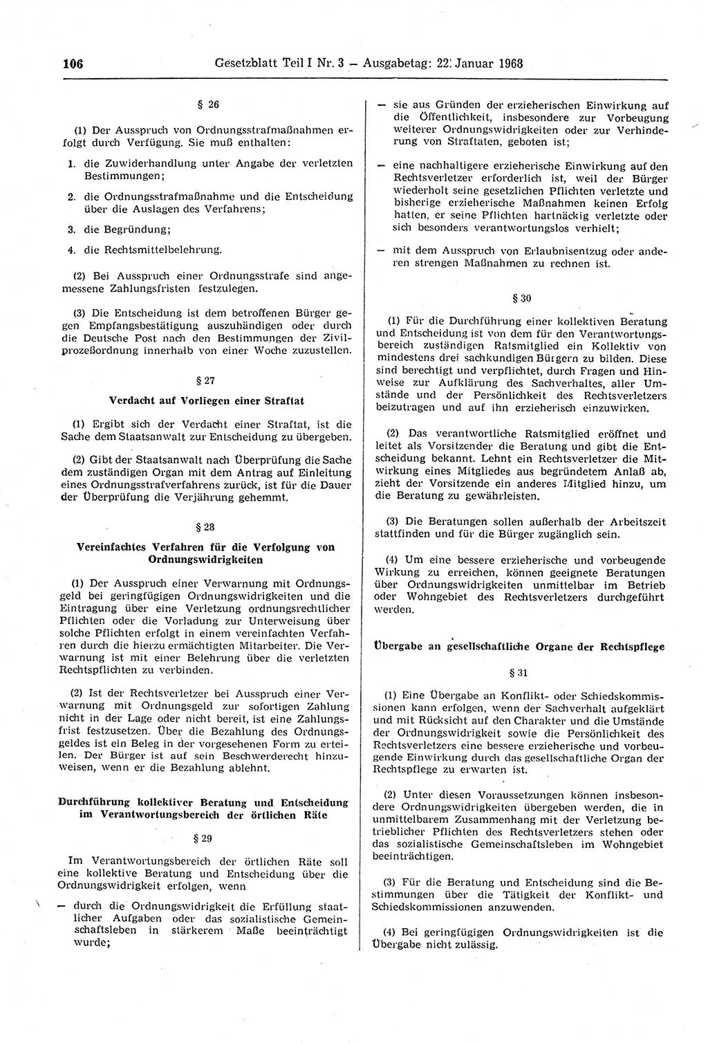 Gesetzblatt (GBl.) der Deutschen Demokratischen Republik (DDR) Teil Ⅰ 1968, Seite 106 (GBl. DDR Ⅰ 1968, S. 106)
