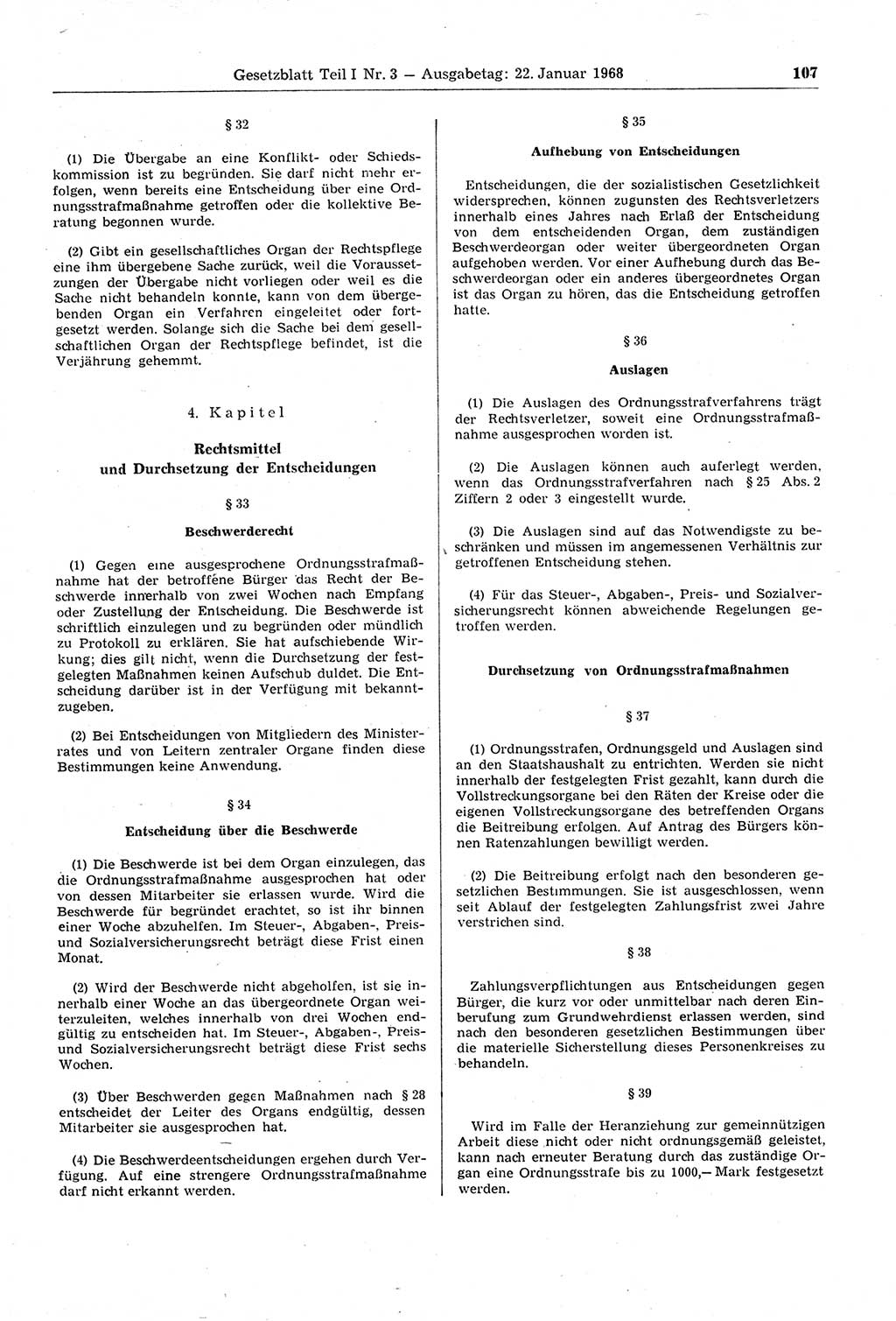 Gesetzblatt (GBl.) der Deutschen Demokratischen Republik (DDR) Teil Ⅰ 1968, Seite 107 (GBl. DDR Ⅰ 1968, S. 107)