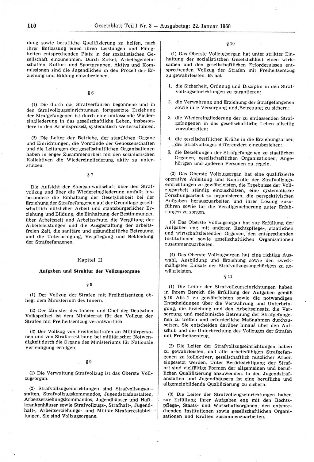 Gesetzblatt (GBl.) der Deutschen Demokratischen Republik (DDR) Teil Ⅰ 1968, Seite 110 (GBl. DDR Ⅰ 1968, S. 110)