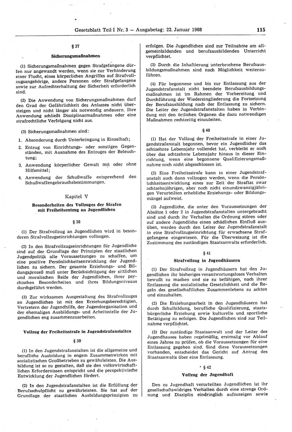 Gesetzblatt (GBl.) der Deutschen Demokratischen Republik (DDR) Teil Ⅰ 1968, Seite 115 (GBl. DDR Ⅰ 1968, S. 115)