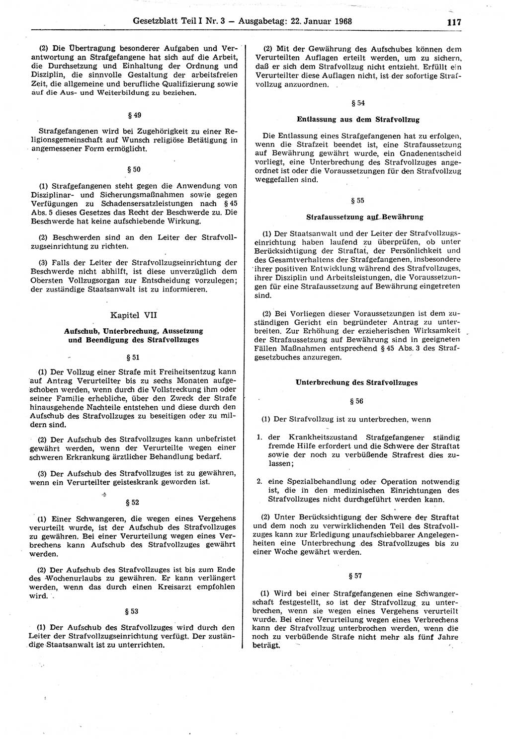 Gesetzblatt (GBl.) der Deutschen Demokratischen Republik (DDR) Teil Ⅰ 1968, Seite 117 (GBl. DDR Ⅰ 1968, S. 117)
