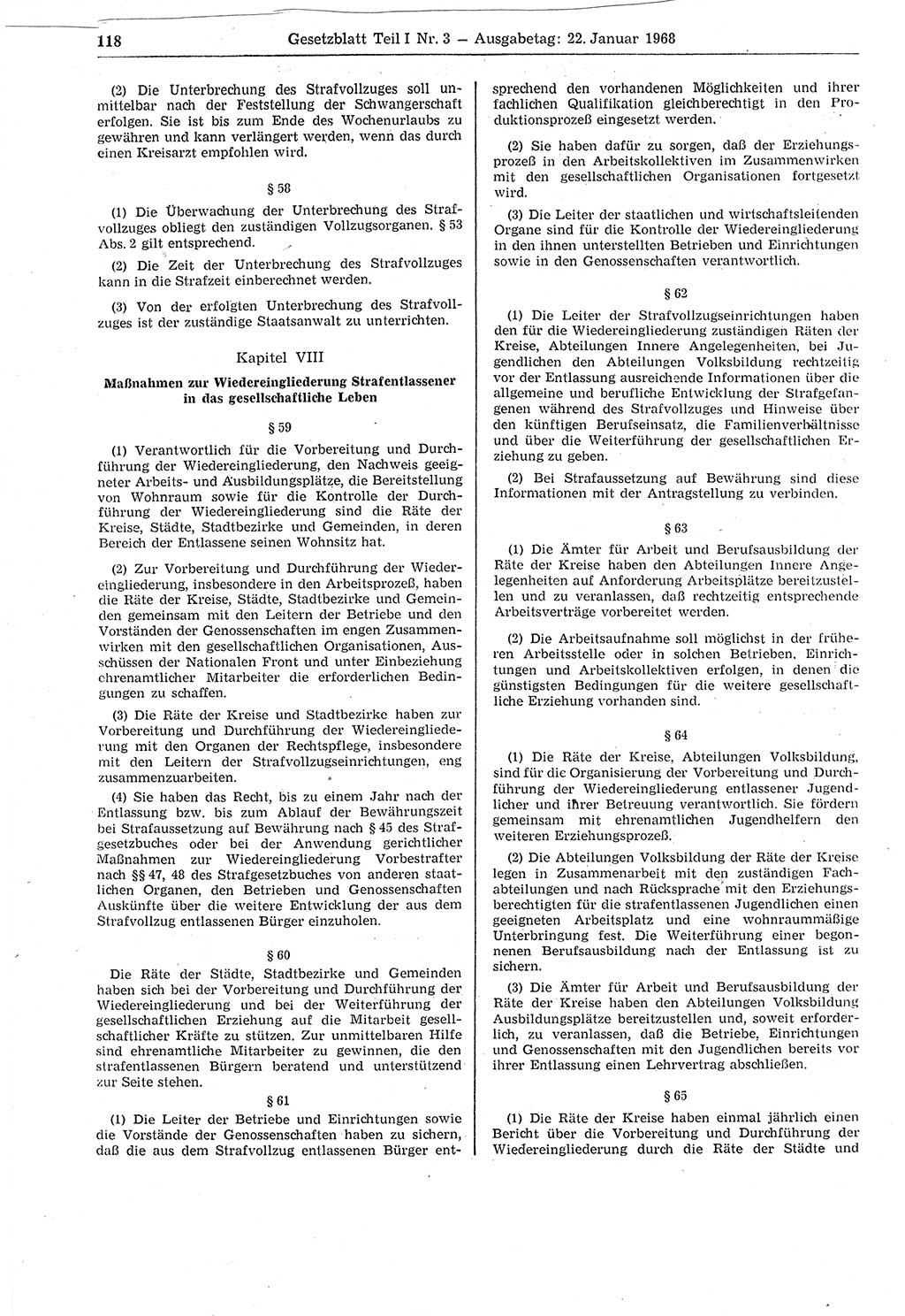 Gesetzblatt (GBl.) der Deutschen Demokratischen Republik (DDR) Teil Ⅰ 1968, Seite 118 (GBl. DDR Ⅰ 1968, S. 118)