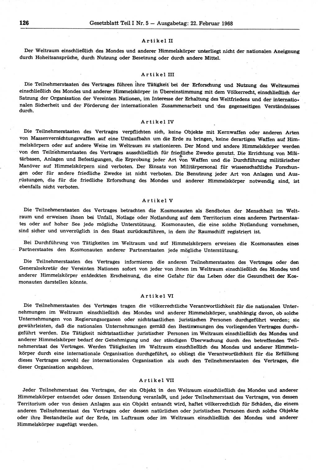 Gesetzblatt (GBl.) der Deutschen Demokratischen Republik (DDR) Teil Ⅰ 1968, Seite 126 (GBl. DDR Ⅰ 1968, S. 126)