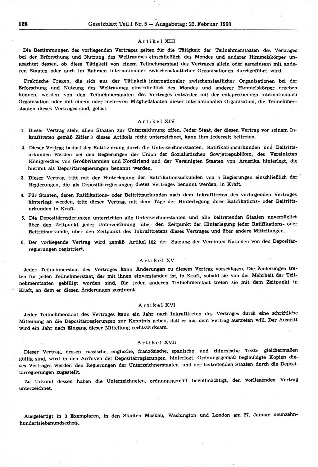 Gesetzblatt (GBl.) der Deutschen Demokratischen Republik (DDR) Teil Ⅰ 1968, Seite 128 (GBl. DDR Ⅰ 1968, S. 128)