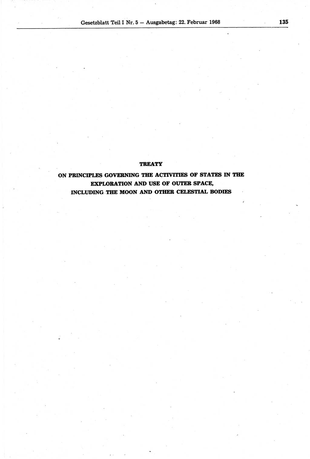 Gesetzblatt (GBl.) der Deutschen Demokratischen Republik (DDR) Teil Ⅰ 1968, Seite 135 (GBl. DDR Ⅰ 1968, S. 135)