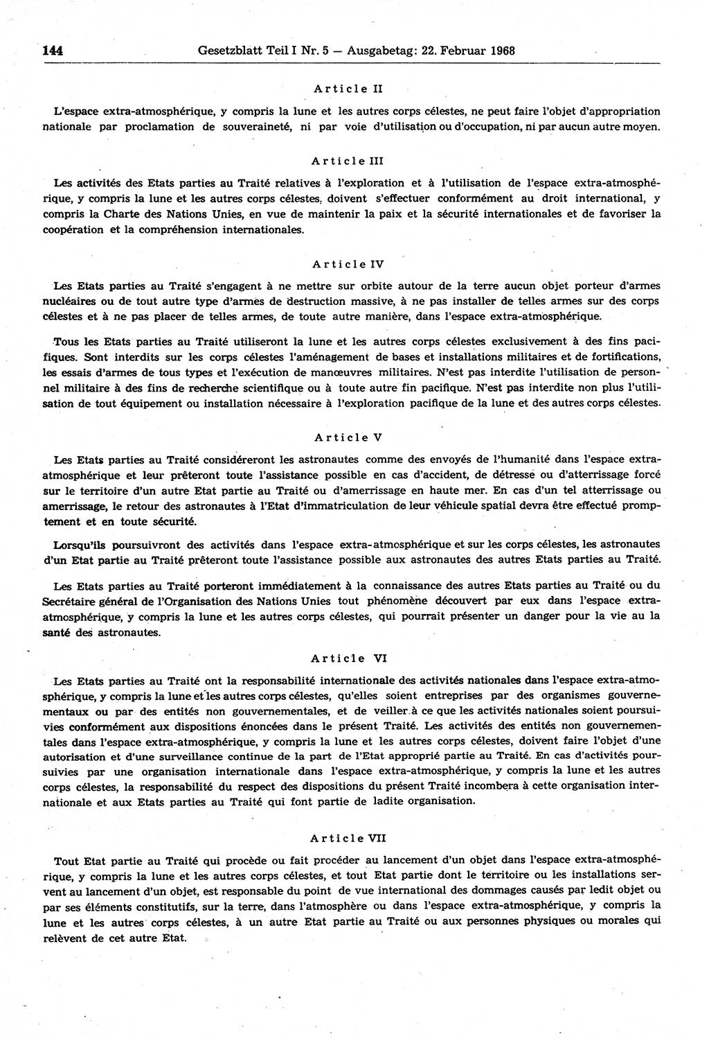 Gesetzblatt (GBl.) der Deutschen Demokratischen Republik (DDR) Teil Ⅰ 1968, Seite 144 (GBl. DDR Ⅰ 1968, S. 144)
