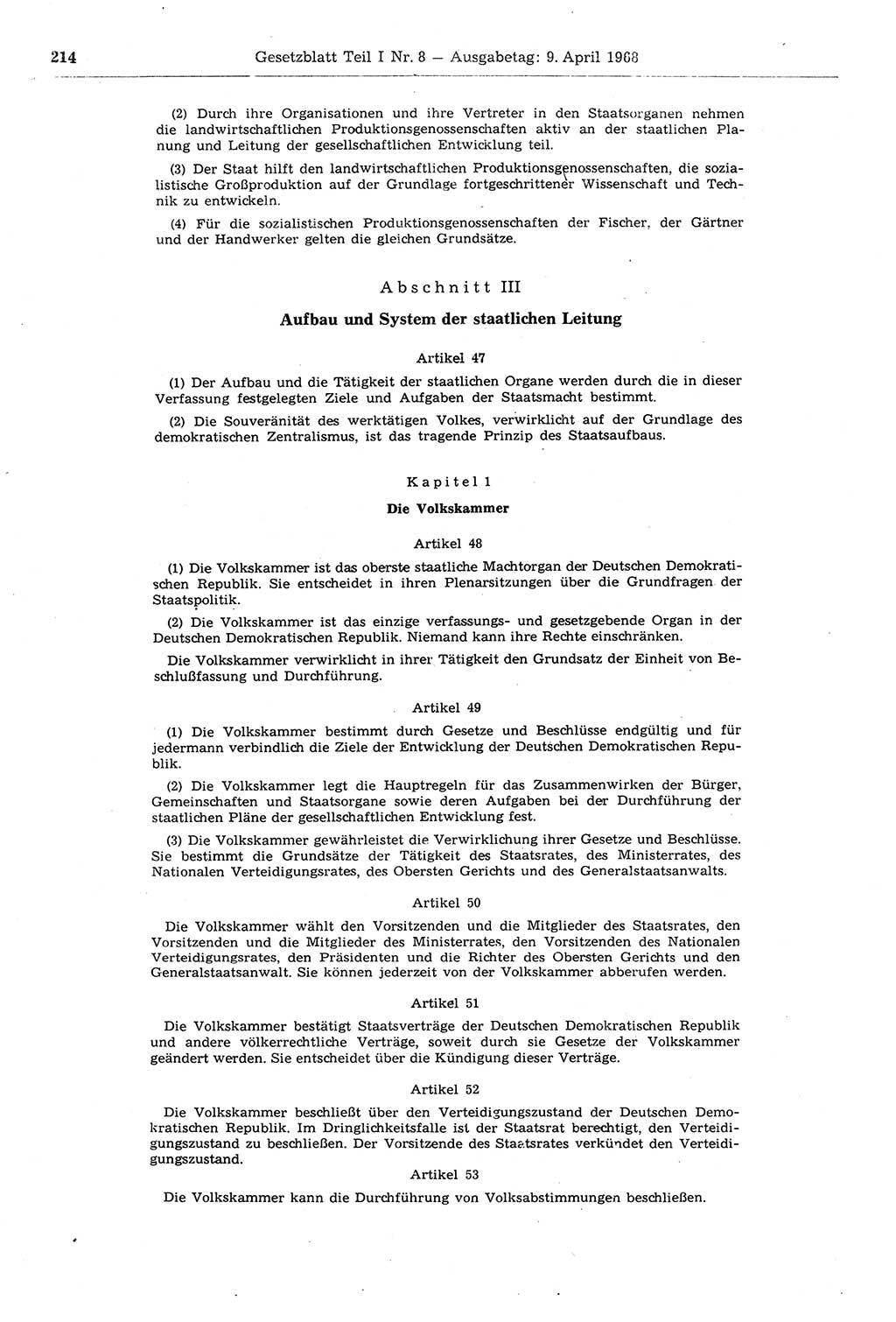 Gesetzblatt (GBl.) der Deutschen Demokratischen Republik (DDR) Teil Ⅰ 1968, Seite 214 (GBl. DDR Ⅰ 1968, S. 214)