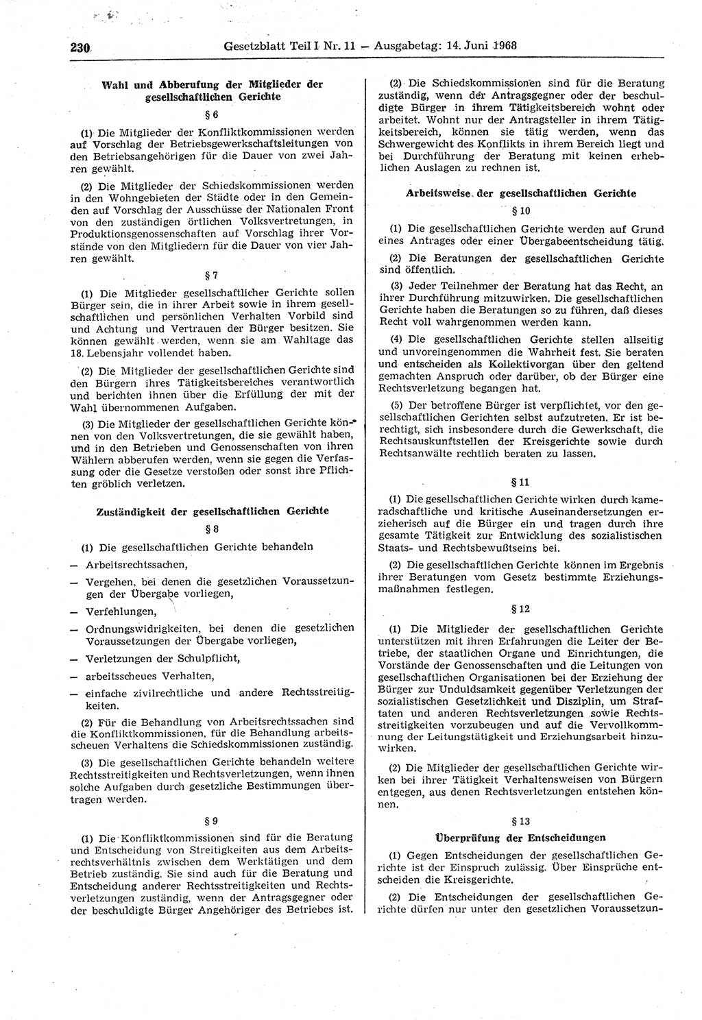 Gesetzblatt (GBl.) der Deutschen Demokratischen Republik (DDR) Teil Ⅰ 1968, Seite 230 (GBl. DDR Ⅰ 1968, S. 230)