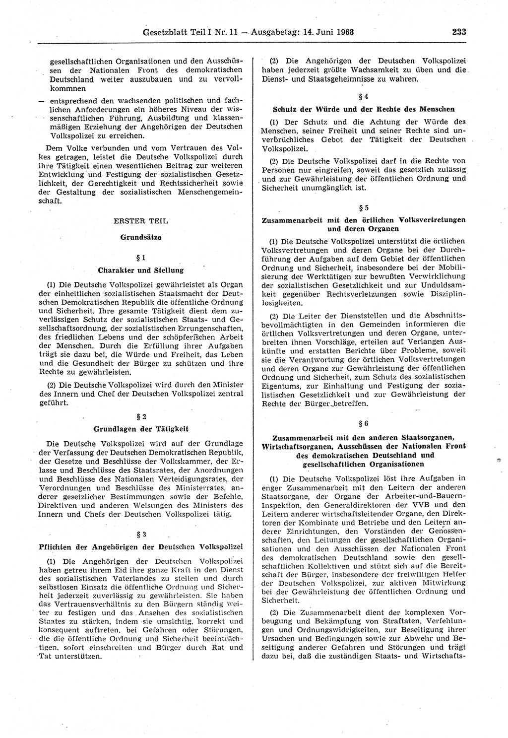 Gesetzblatt (GBl.) der Deutschen Demokratischen Republik (DDR) Teil Ⅰ 1968, Seite 233 (GBl. DDR Ⅰ 1968, S. 233)