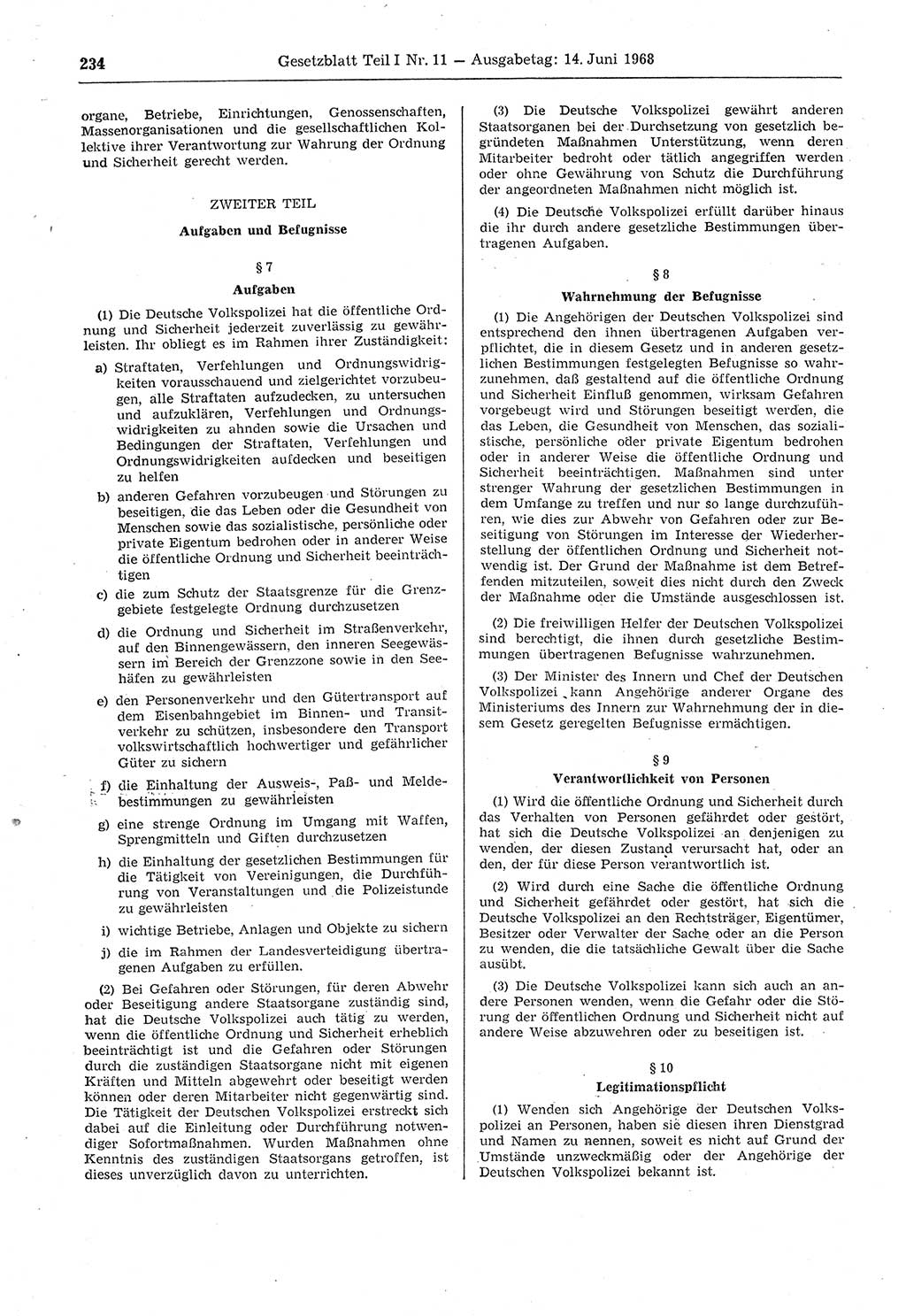 Gesetzblatt (GBl.) der Deutschen Demokratischen Republik (DDR) Teil Ⅰ 1968, Seite 234 (GBl. DDR Ⅰ 1968, S. 234)