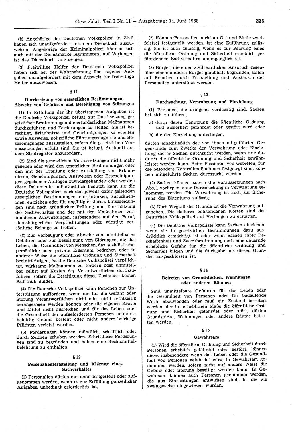 Gesetzblatt (GBl.) der Deutschen Demokratischen Republik (DDR) Teil Ⅰ 1968, Seite 235 (GBl. DDR Ⅰ 1968, S. 235)