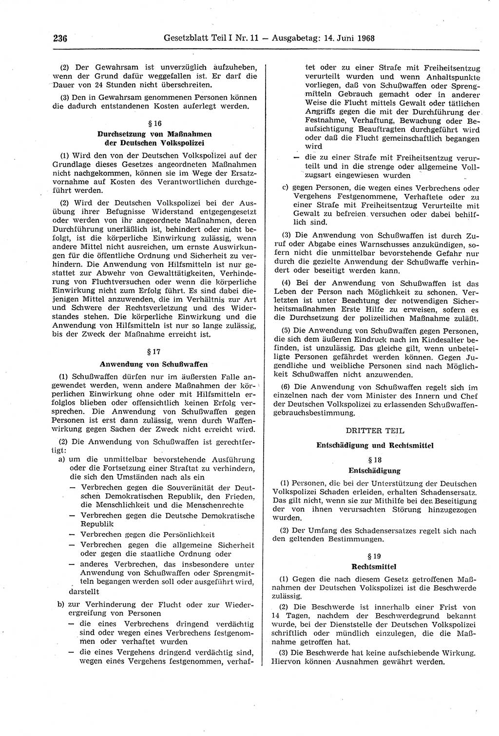 Gesetzblatt (GBl.) der Deutschen Demokratischen Republik (DDR) Teil Ⅰ 1968, Seite 236 (GBl. DDR Ⅰ 1968, S. 236)