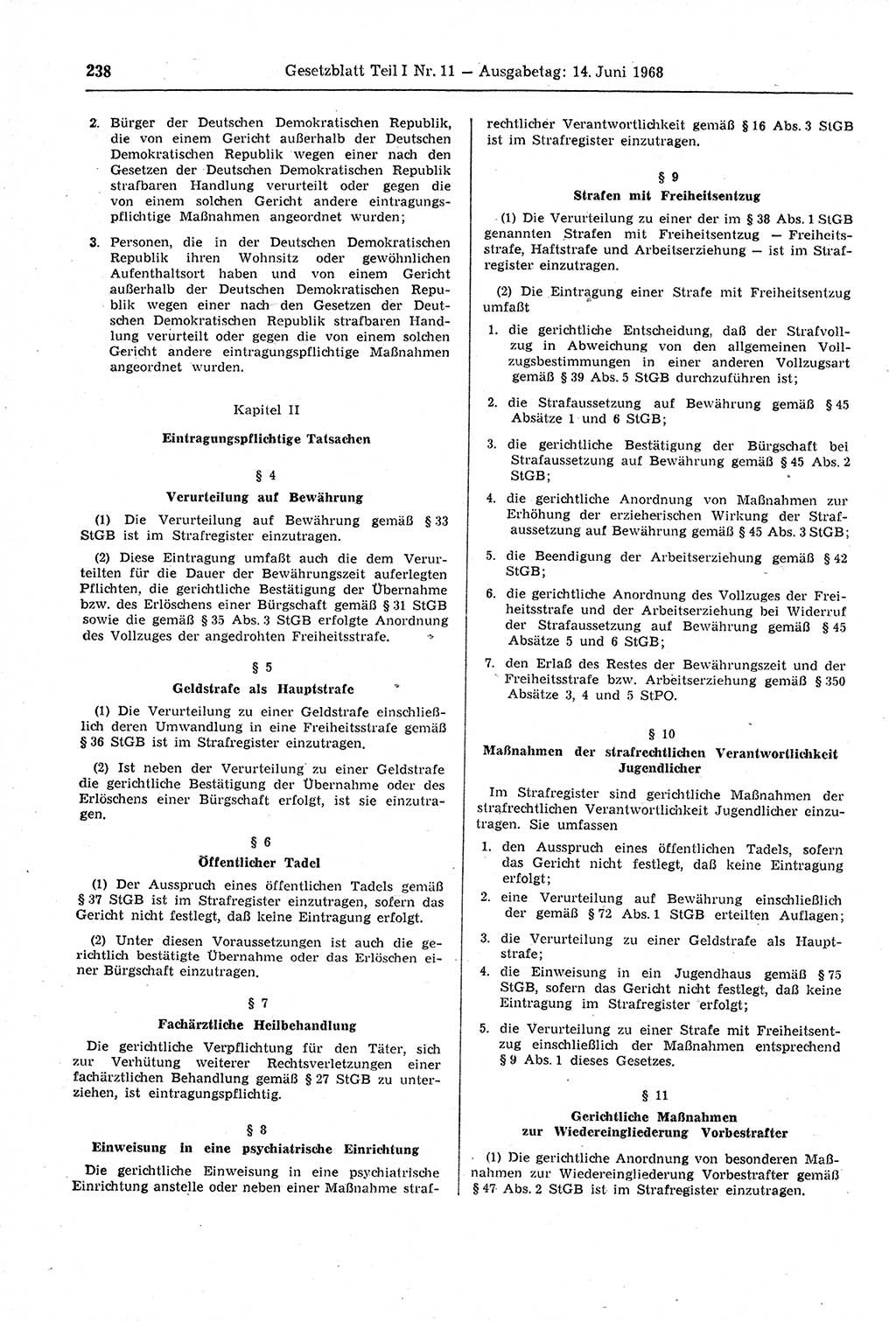 Gesetzblatt (GBl.) der Deutschen Demokratischen Republik (DDR) Teil Ⅰ 1968, Seite 238 (GBl. DDR Ⅰ 1968, S. 238)