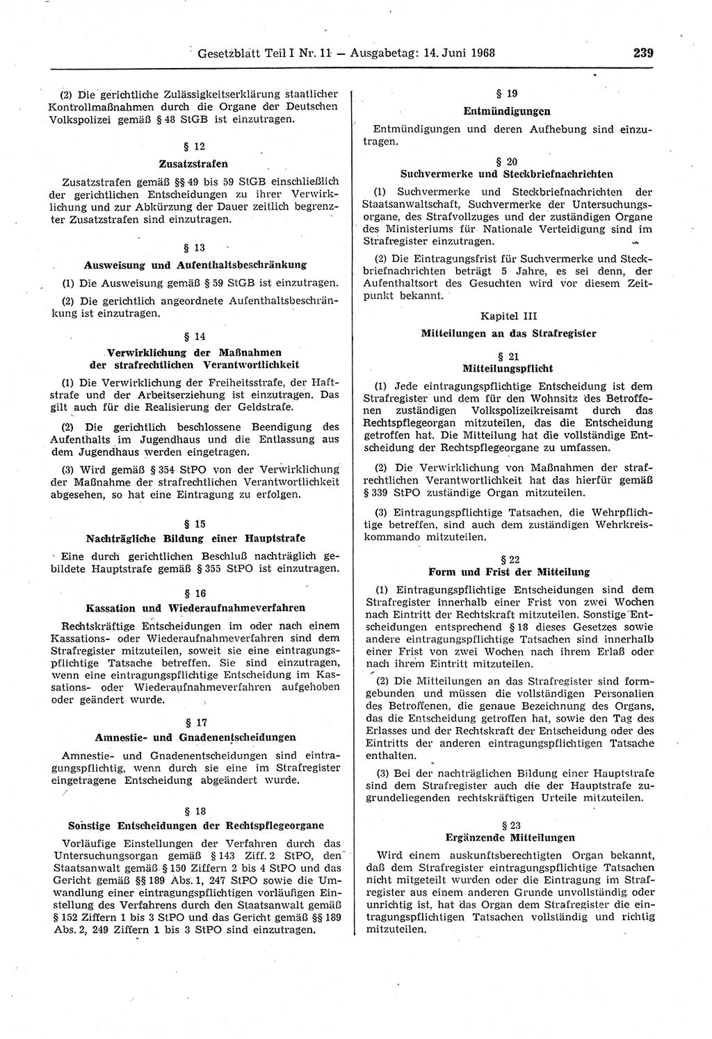 Gesetzblatt (GBl.) der Deutschen Demokratischen Republik (DDR) Teil Ⅰ 1968, Seite 239 (GBl. DDR Ⅰ 1968, S. 239)