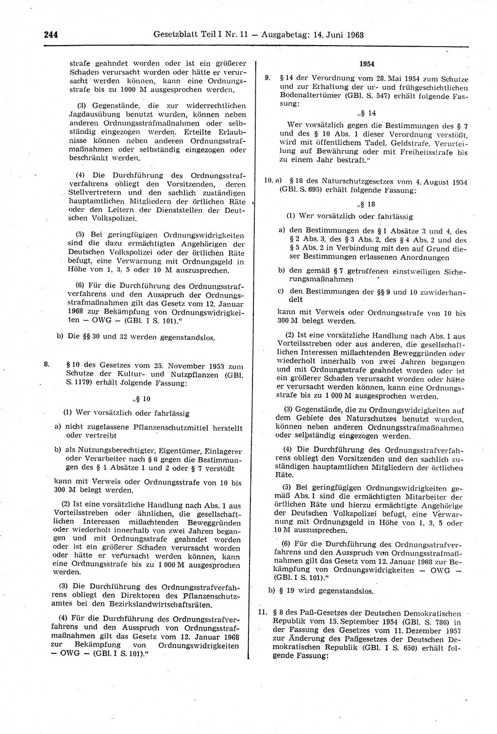 Gesetzblatt (GBl.) der Deutschen Demokratischen Republik (DDR) Teil Ⅰ 1968, Seite 244 (GBl. DDR Ⅰ 1968, S. 244)