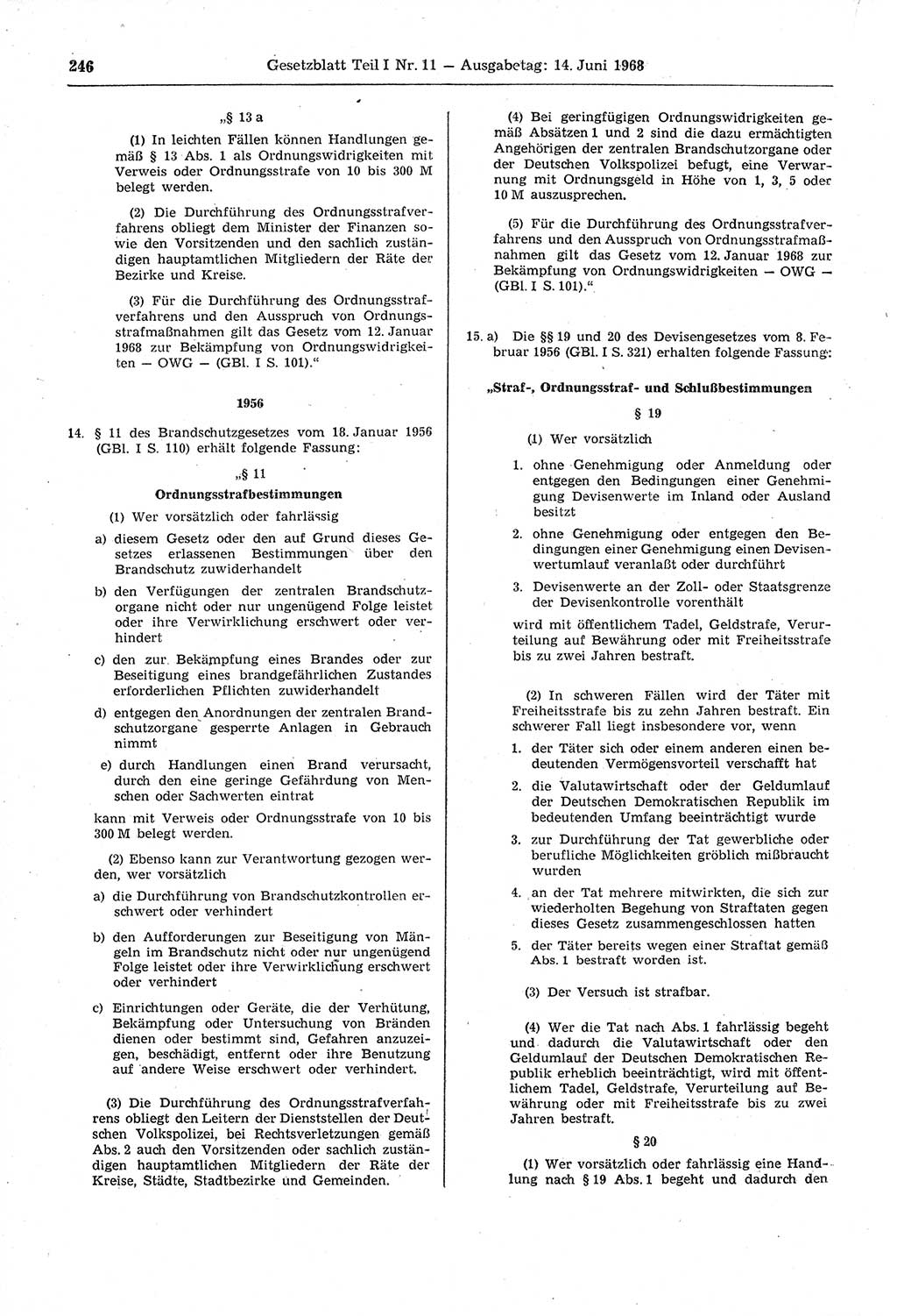 Gesetzblatt (GBl.) der Deutschen Demokratischen Republik (DDR) Teil Ⅰ 1968, Seite 246 (GBl. DDR Ⅰ 1968, S. 246)