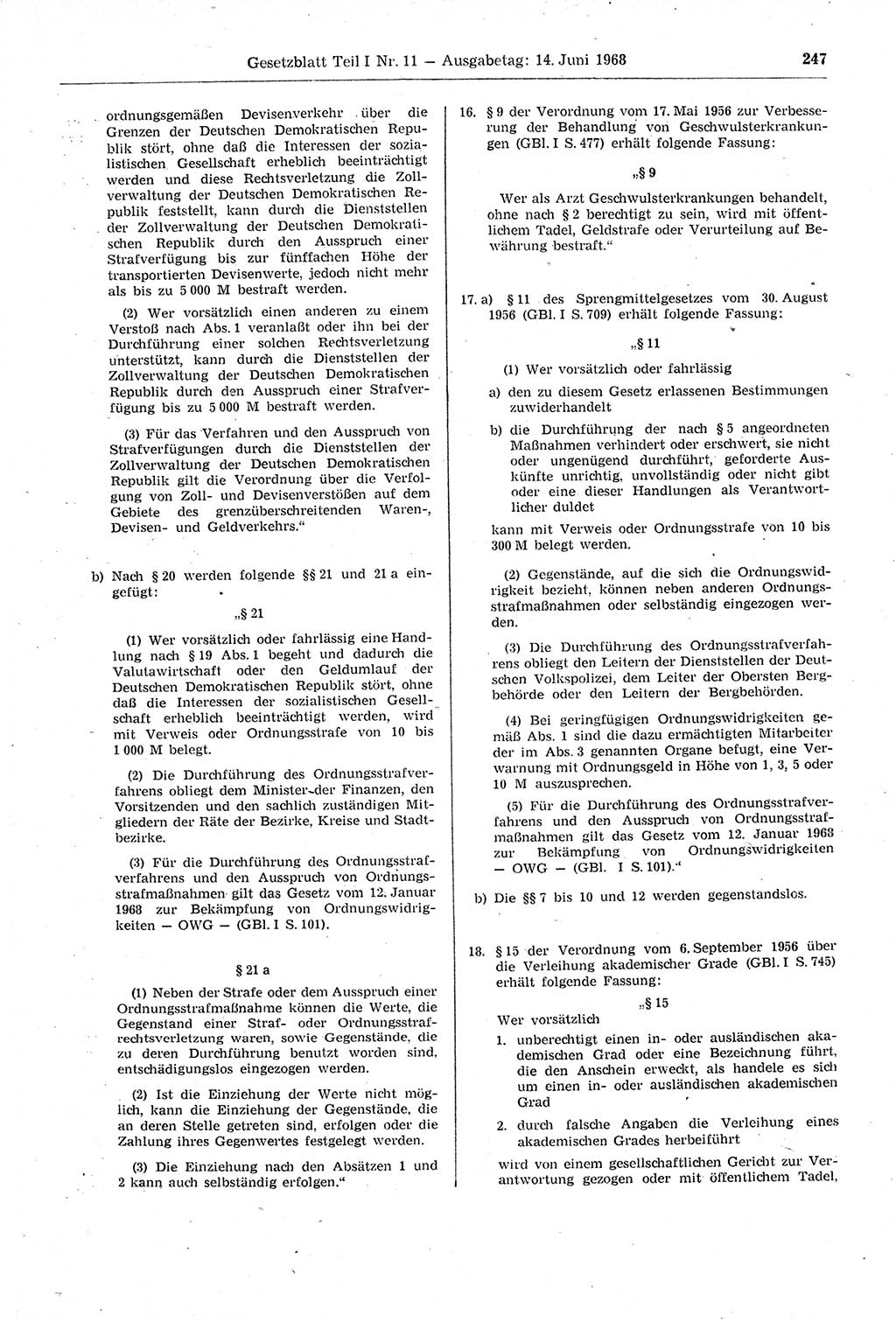 Gesetzblatt (GBl.) der Deutschen Demokratischen Republik (DDR) Teil Ⅰ 1968, Seite 247 (GBl. DDR Ⅰ 1968, S. 247)