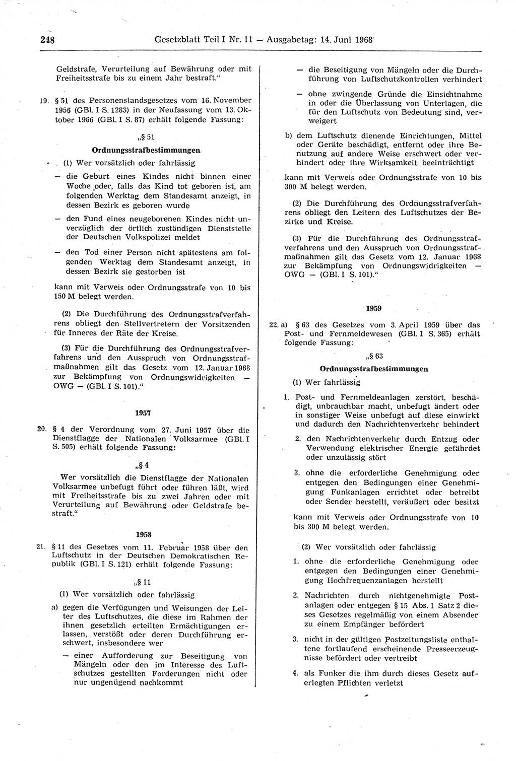 Gesetzblatt (GBl.) der Deutschen Demokratischen Republik (DDR) Teil Ⅰ 1968, Seite 248 (GBl. DDR Ⅰ 1968, S. 248)