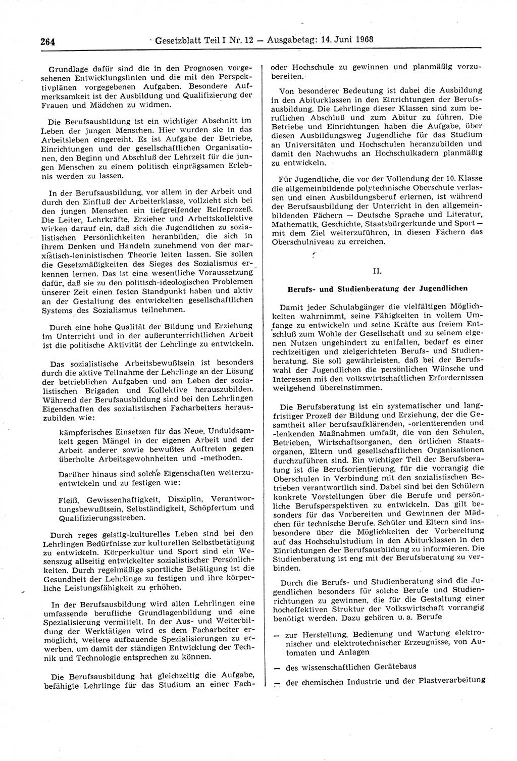 Gesetzblatt (GBl.) der Deutschen Demokratischen Republik (DDR) Teil Ⅰ 1968, Seite 264 (GBl. DDR Ⅰ 1968, S. 264)