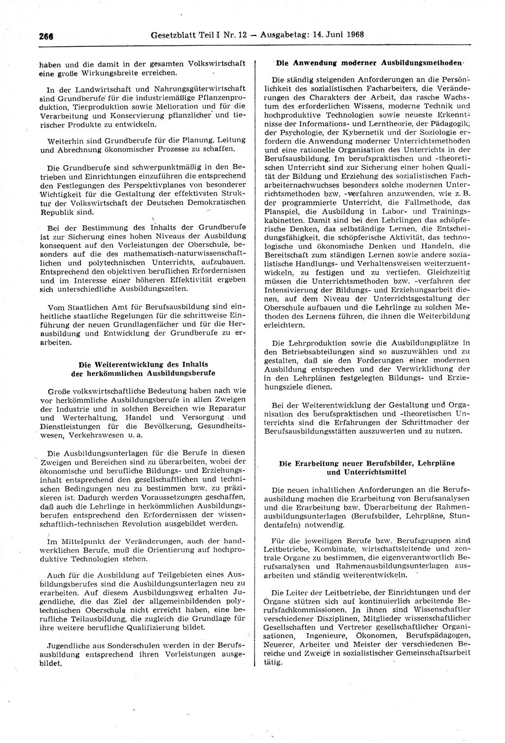 Gesetzblatt (GBl.) der Deutschen Demokratischen Republik (DDR) Teil Ⅰ 1968, Seite 266 (GBl. DDR Ⅰ 1968, S. 266)