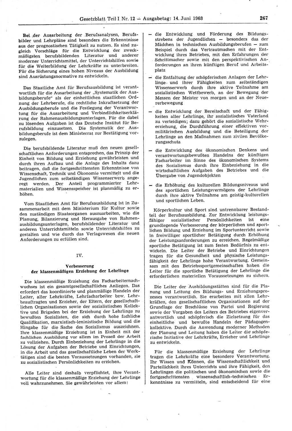 Gesetzblatt (GBl.) der Deutschen Demokratischen Republik (DDR) Teil Ⅰ 1968, Seite 267 (GBl. DDR Ⅰ 1968, S. 267)