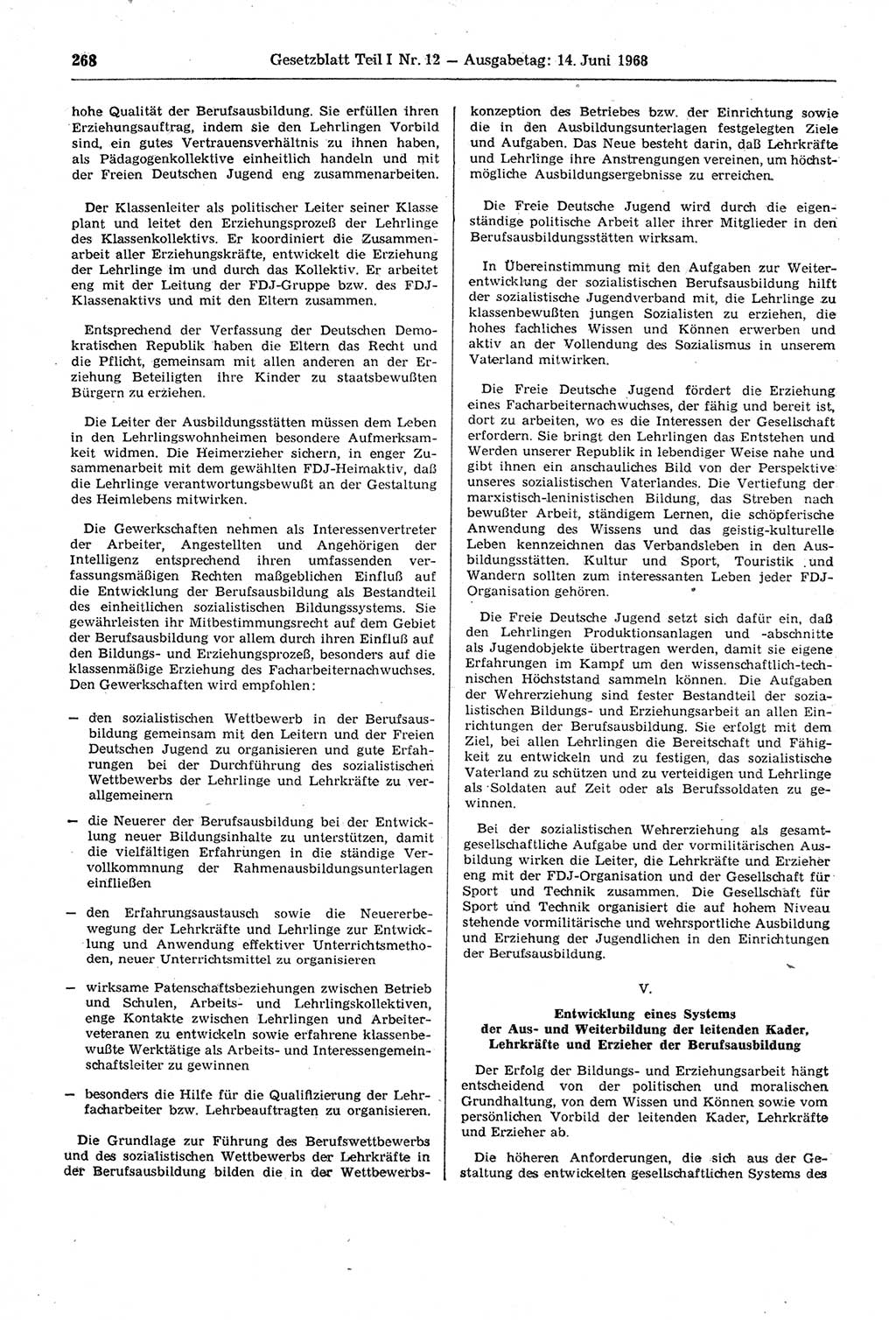 Gesetzblatt (GBl.) der Deutschen Demokratischen Republik (DDR) Teil Ⅰ 1968, Seite 268 (GBl. DDR Ⅰ 1968, S. 268)