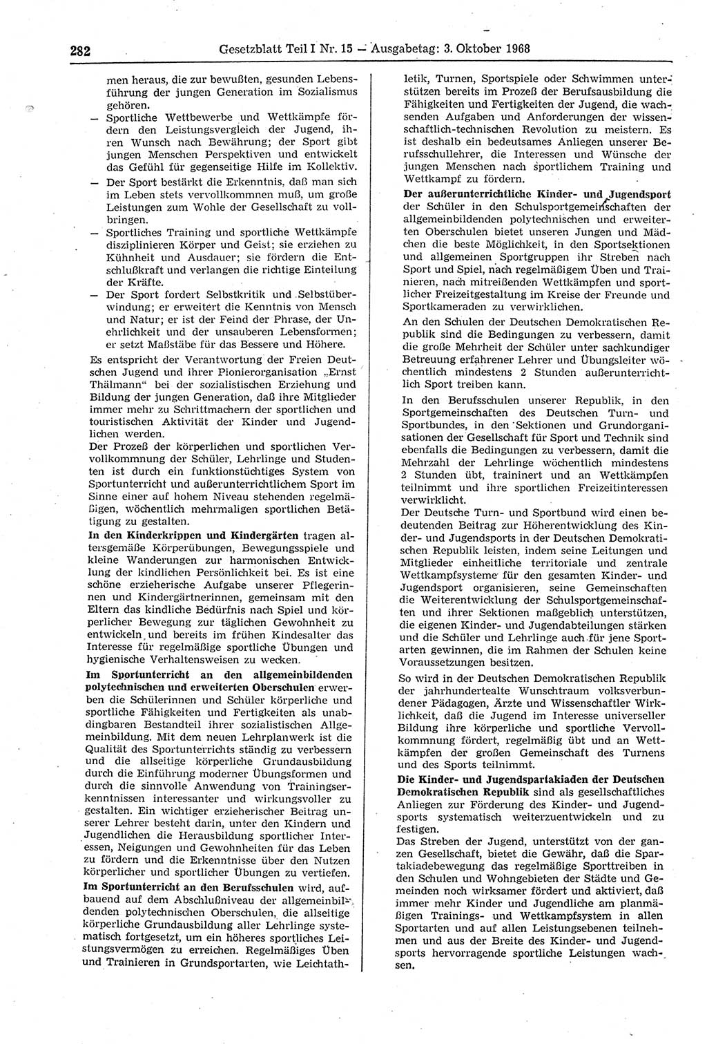 Gesetzblatt (GBl.) der Deutschen Demokratischen Republik (DDR) Teil Ⅰ 1968, Seite 282 (GBl. DDR Ⅰ 1968, S. 282)