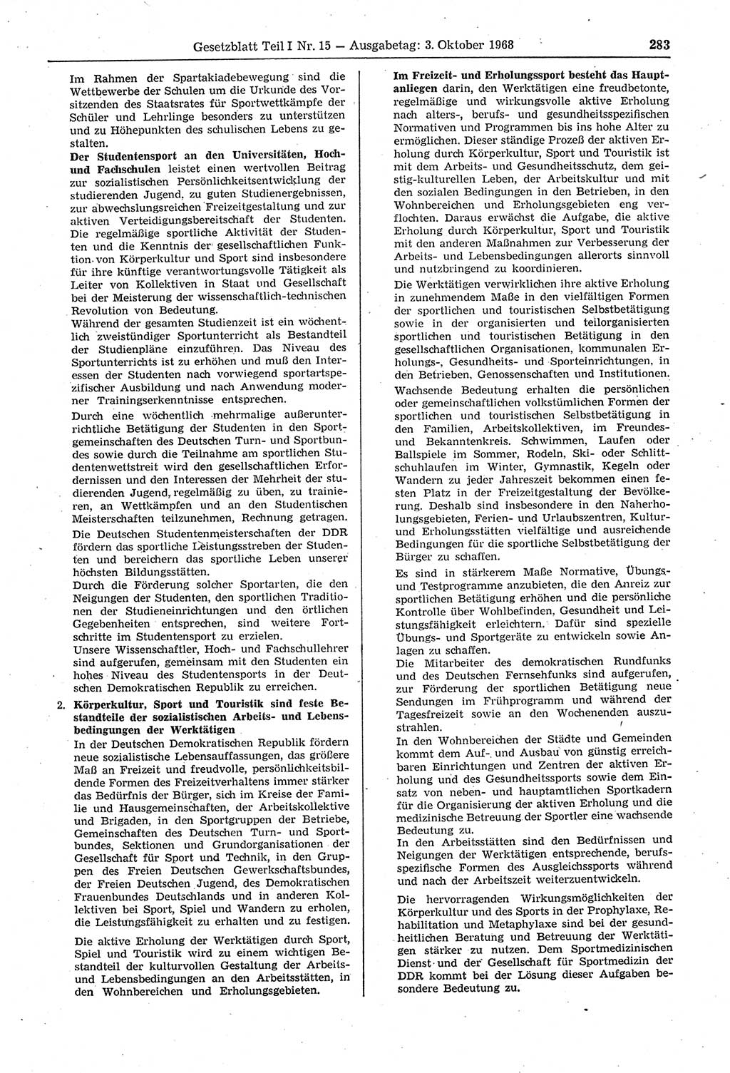 Gesetzblatt (GBl.) der Deutschen Demokratischen Republik (DDR) Teil Ⅰ 1968, Seite 283 (GBl. DDR Ⅰ 1968, S. 283)