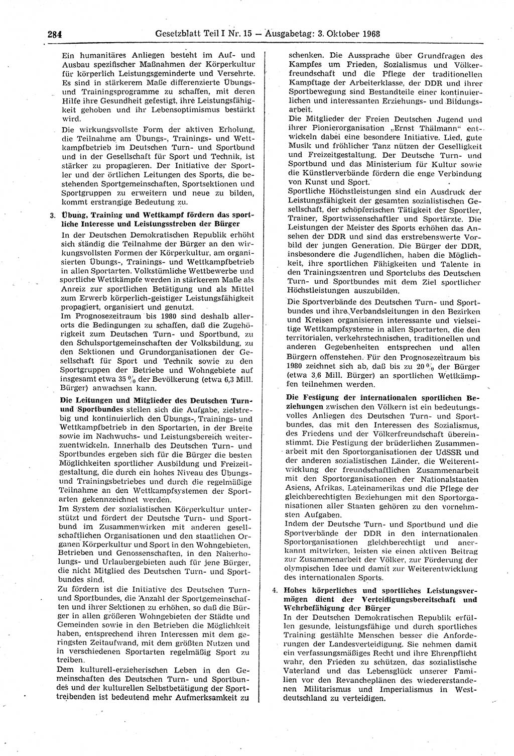 Gesetzblatt (GBl.) der Deutschen Demokratischen Republik (DDR) Teil Ⅰ 1968, Seite 284 (GBl. DDR Ⅰ 1968, S. 284)