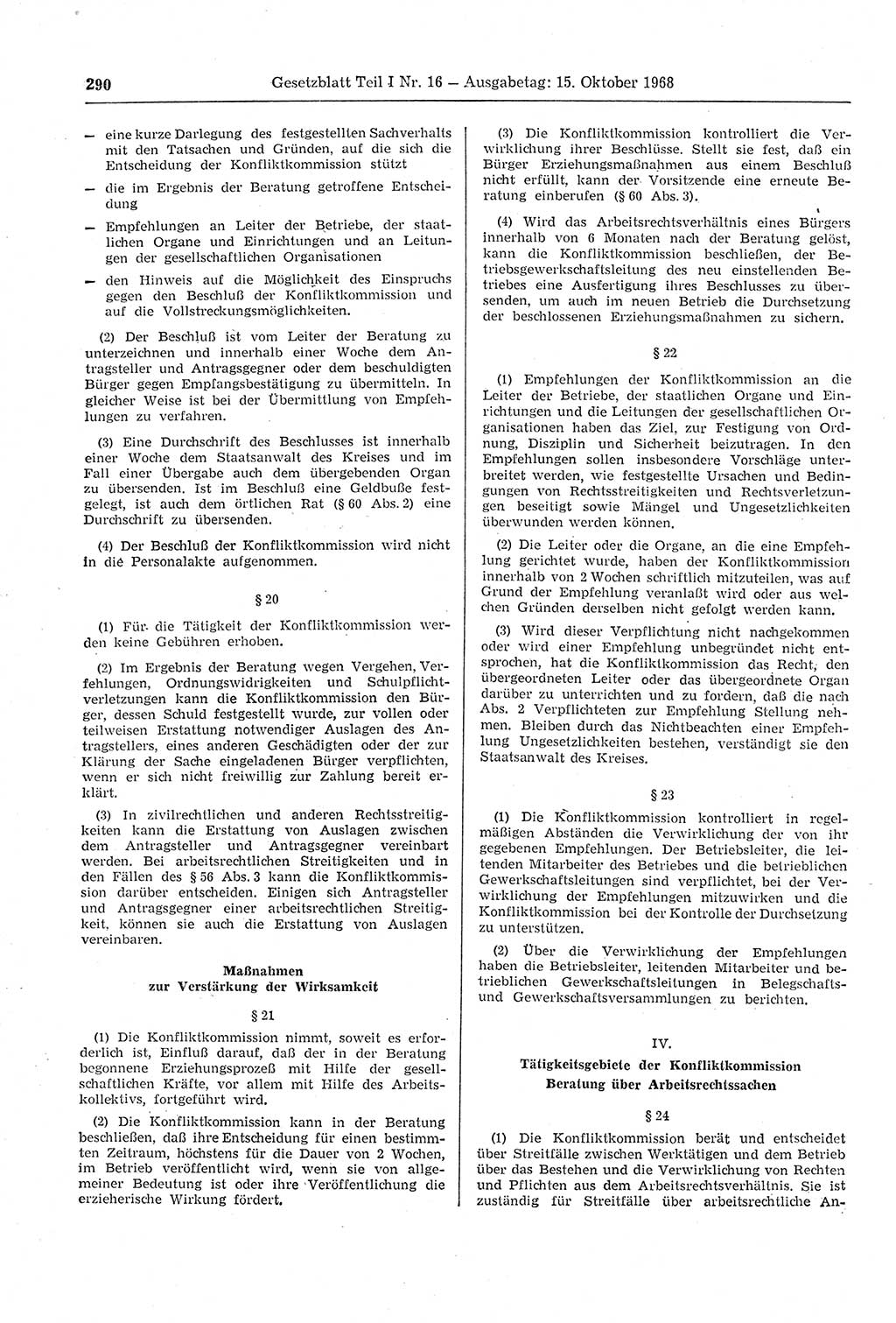 Gesetzblatt (GBl.) der Deutschen Demokratischen Republik (DDR) Teil Ⅰ 1968, Seite 290 (GBl. DDR Ⅰ 1968, S. 290)