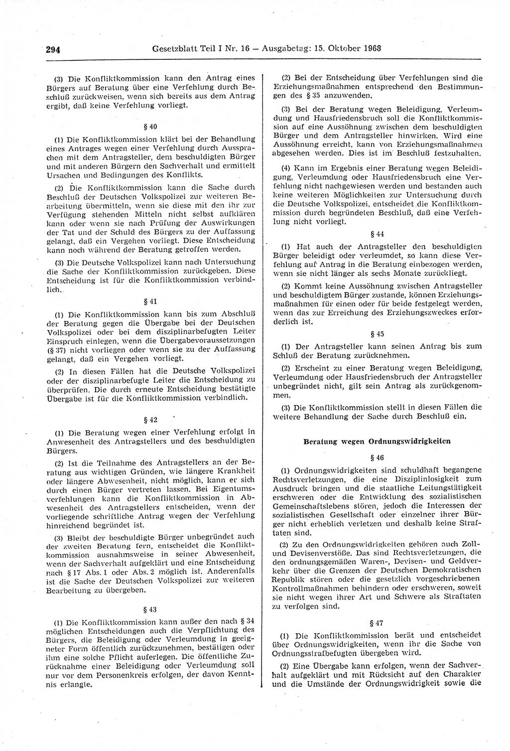 Gesetzblatt (GBl.) der Deutschen Demokratischen Republik (DDR) Teil Ⅰ 1968, Seite 294 (GBl. DDR Ⅰ 1968, S. 294)