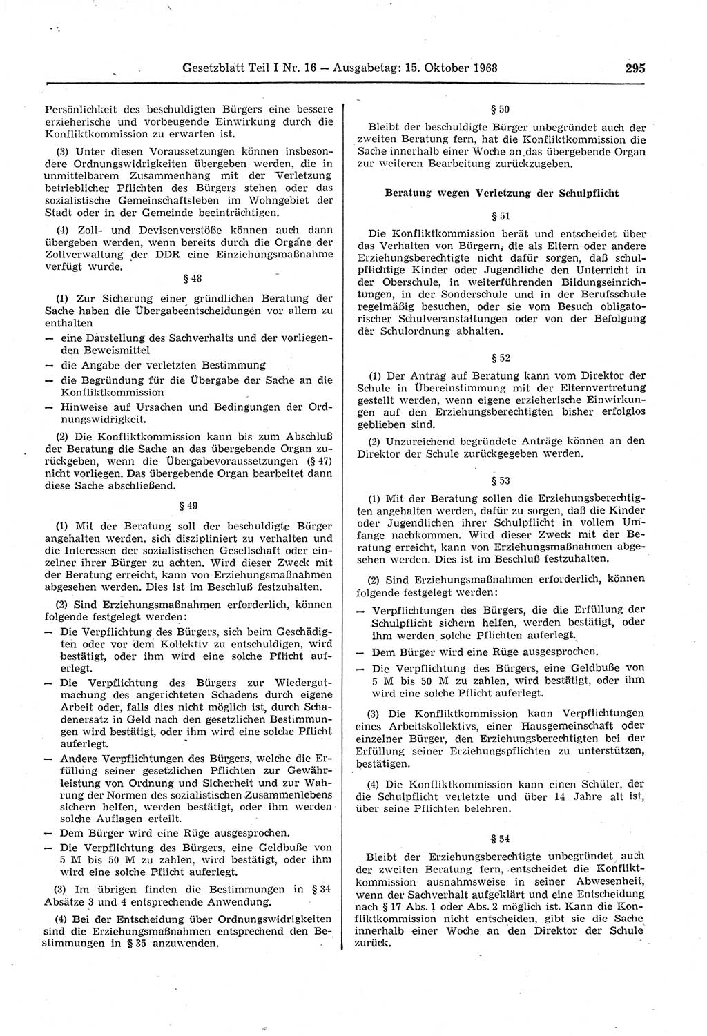 Gesetzblatt (GBl.) der Deutschen Demokratischen Republik (DDR) Teil Ⅰ 1968, Seite 295 (GBl. DDR Ⅰ 1968, S. 295)