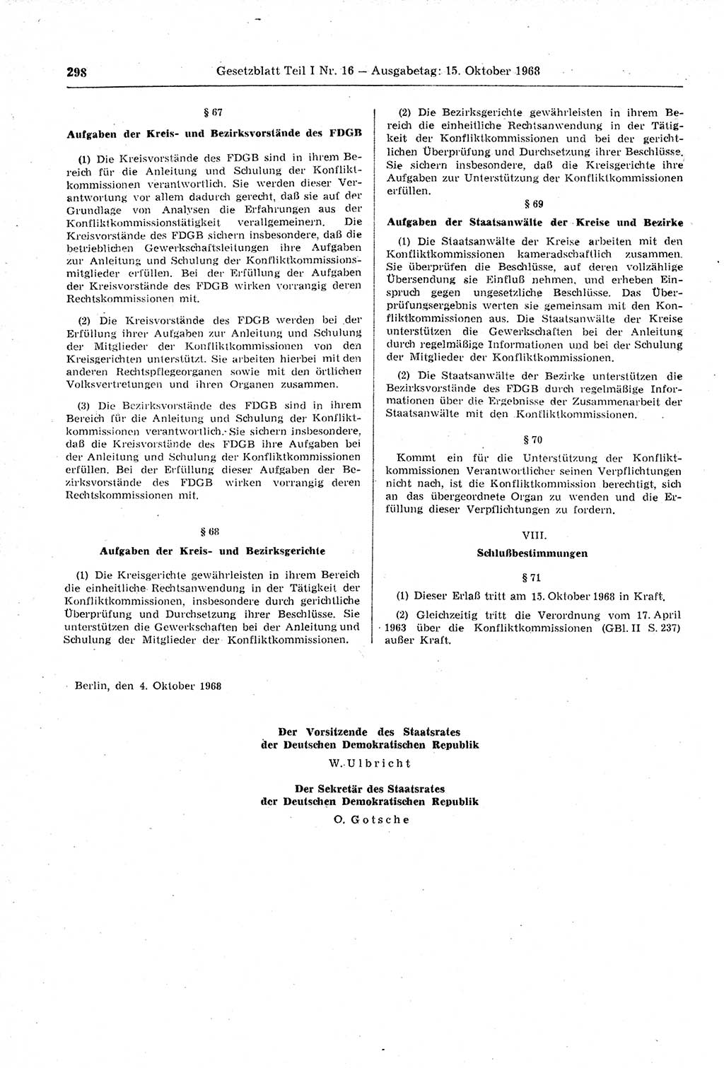 Gesetzblatt (GBl.) der Deutschen Demokratischen Republik (DDR) Teil Ⅰ 1968, Seite 298 (GBl. DDR Ⅰ 1968, S. 298)