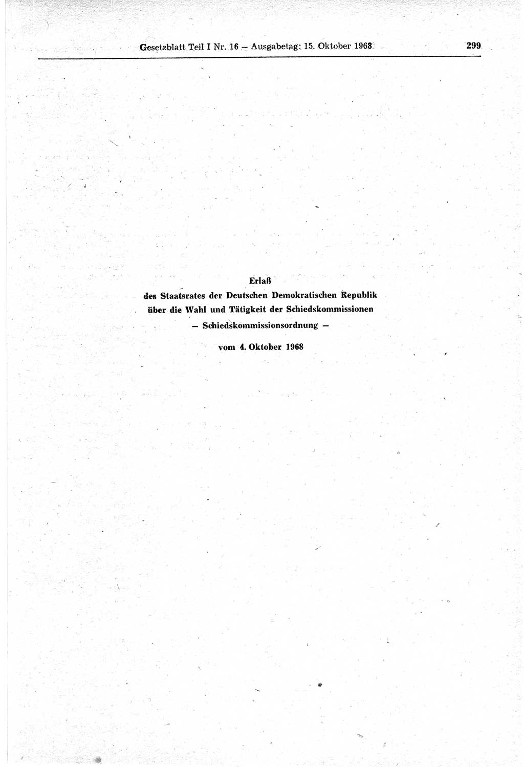 Gesetzblatt (GBl.) der Deutschen Demokratischen Republik (DDR) Teil Ⅰ 1968, Seite 299 (GBl. DDR Ⅰ 1968, S. 299)