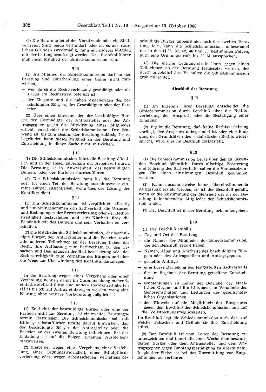 Gesetzblatt (GBl.) der Deutschen Demokratischen Republik (DDR) Teil Ⅰ 1968, Seite 302 (GBl. DDR Ⅰ 1968, S. 302)