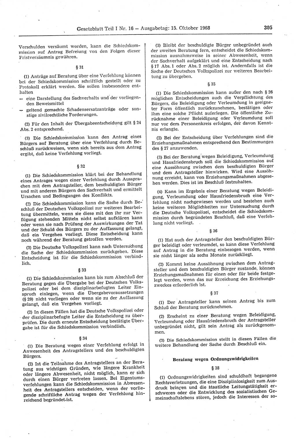 Gesetzblatt (GBl.) der Deutschen Demokratischen Republik (DDR) Teil Ⅰ 1968, Seite 305 (GBl. DDR Ⅰ 1968, S. 305)