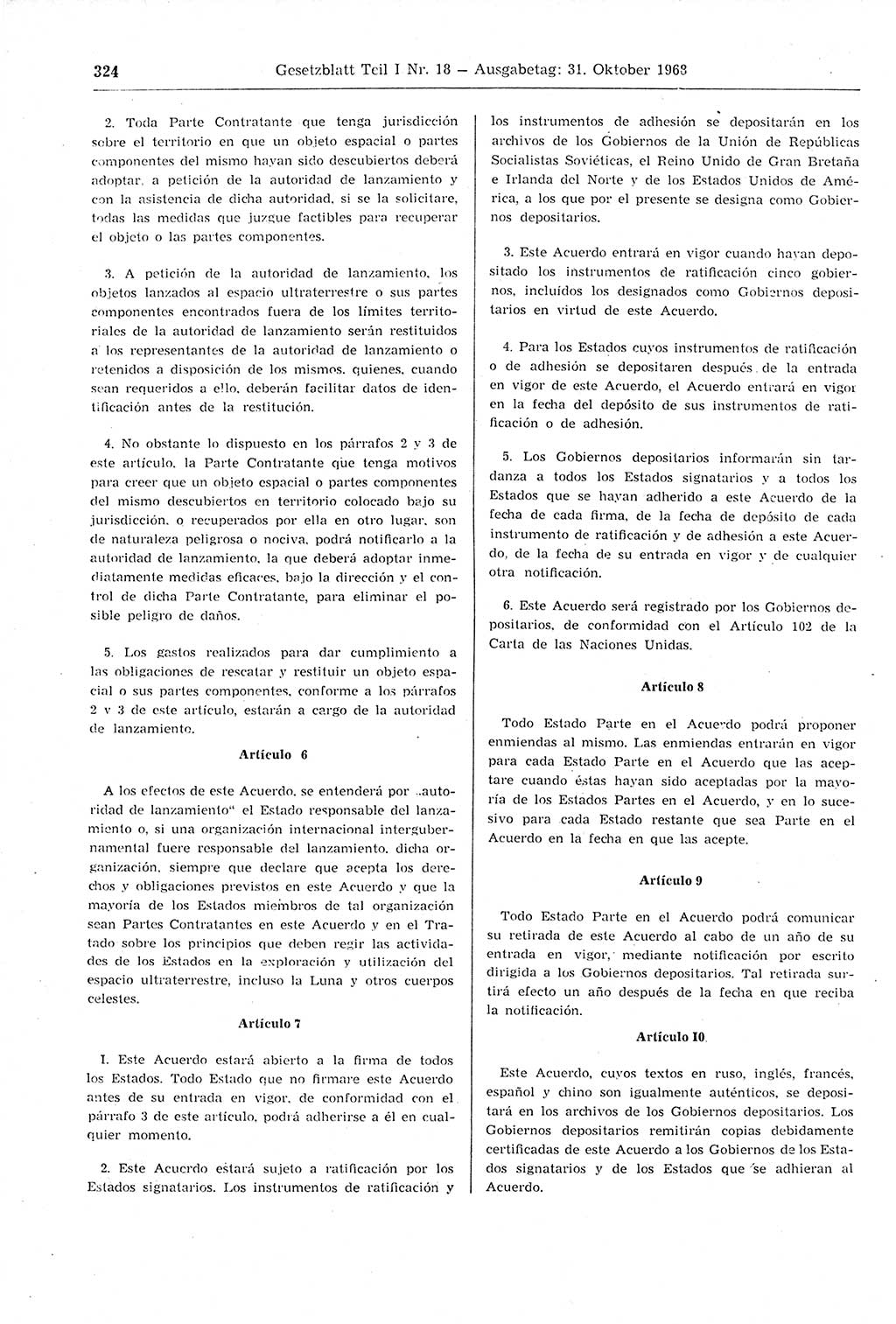 Gesetzblatt (GBl.) der Deutschen Demokratischen Republik (DDR) Teil Ⅰ 1968, Seite 324 (GBl. DDR Ⅰ 1968, S. 324)