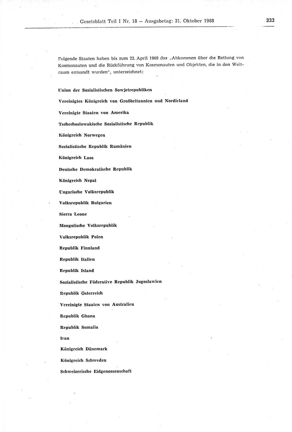 Gesetzblatt (GBl.) der Deutschen Demokratischen Republik (DDR) Teil Ⅰ 1968, Seite 333 (GBl. DDR Ⅰ 1968, S. 333)