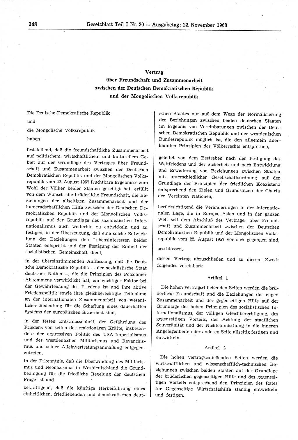 Gesetzblatt (GBl.) der Deutschen Demokratischen Republik (DDR) Teil Ⅰ 1968, Seite 348 (GBl. DDR Ⅰ 1968, S. 348)