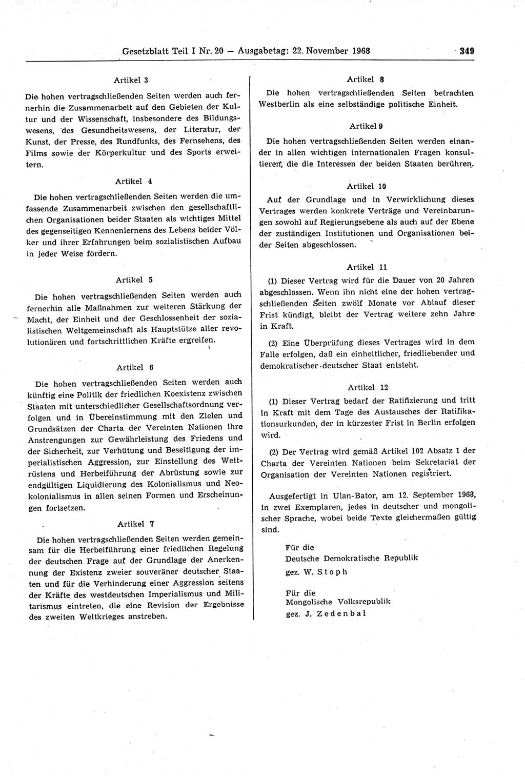 Gesetzblatt (GBl.) der Deutschen Demokratischen Republik (DDR) Teil Ⅰ 1968, Seite 349 (GBl. DDR Ⅰ 1968, S. 349)