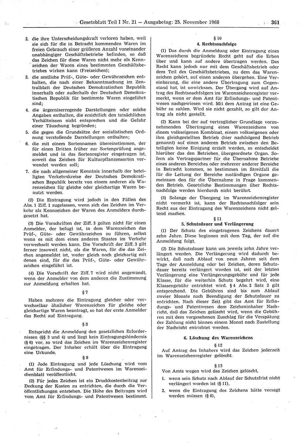 Gesetzblatt (GBl.) der Deutschen Demokratischen Republik (DDR) Teil Ⅰ 1968, Seite 361 (GBl. DDR Ⅰ 1968, S. 361)